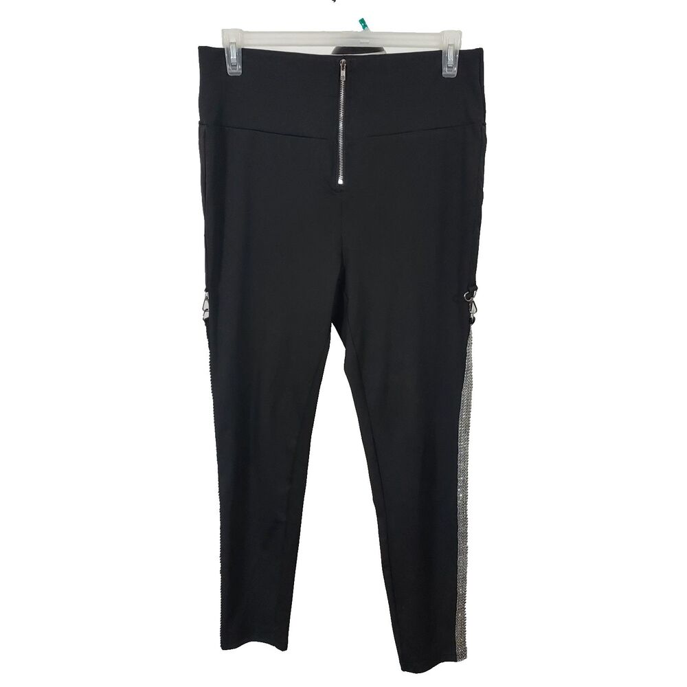 Chicme Women's Size 1XL Rhinestone High Waist Skinny Pants Black Stretch